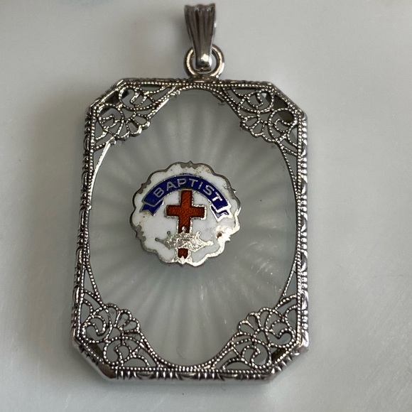 Antique/Vintage Sterling Camphor Glass Baptist Pendant (firm) - Picture 1 of 5